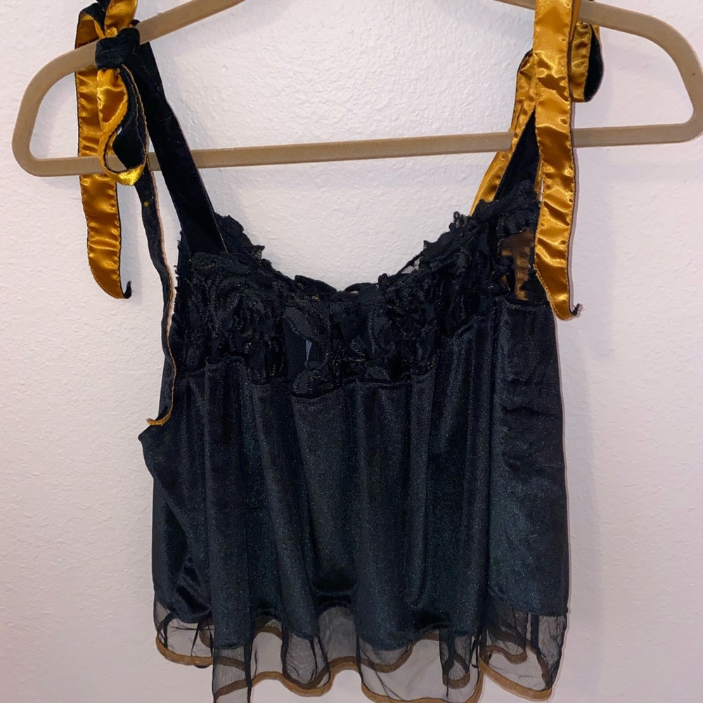 Free people velvet and lace ribbon tank top